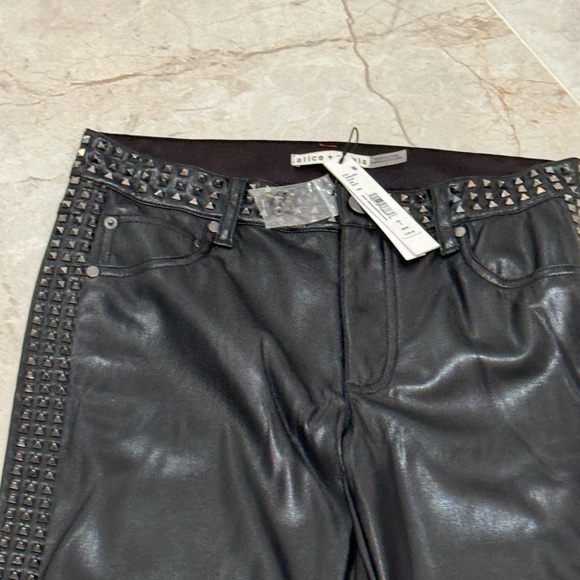 Alice & Olivia New NWT current style $795 100% leather metal studs pants size 4 - Picture 6 of 13